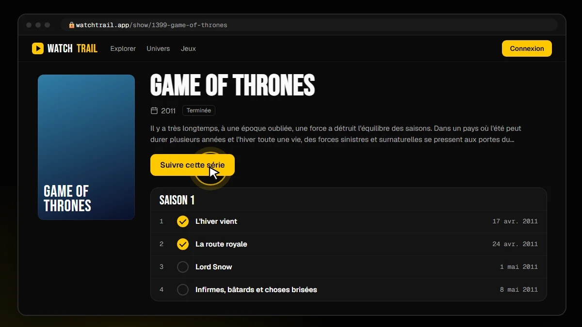 Suis Game of Thrones sur WatchTrail
